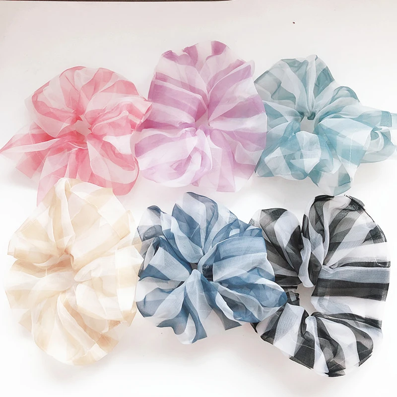 

New Arrival Oversize Scrunchies for Women Snow Yarn Flower Hair Band Letters Print Scrunchy Stripped Chiffon Scrunchies Headwear