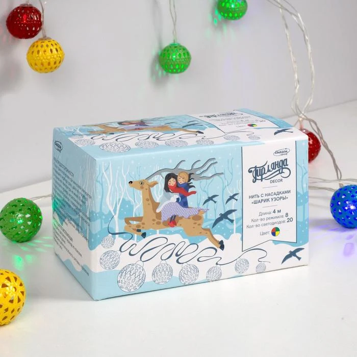 Гирлянда &quotНить&quot 4 м с насадками &quotШарик узором&quot IP20 прозрачная нить 20 LED