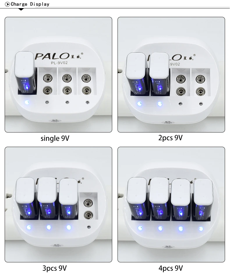 Оригинальное зарядное устройство PALO 9 В для перезаряжаемых литий ионных батарей