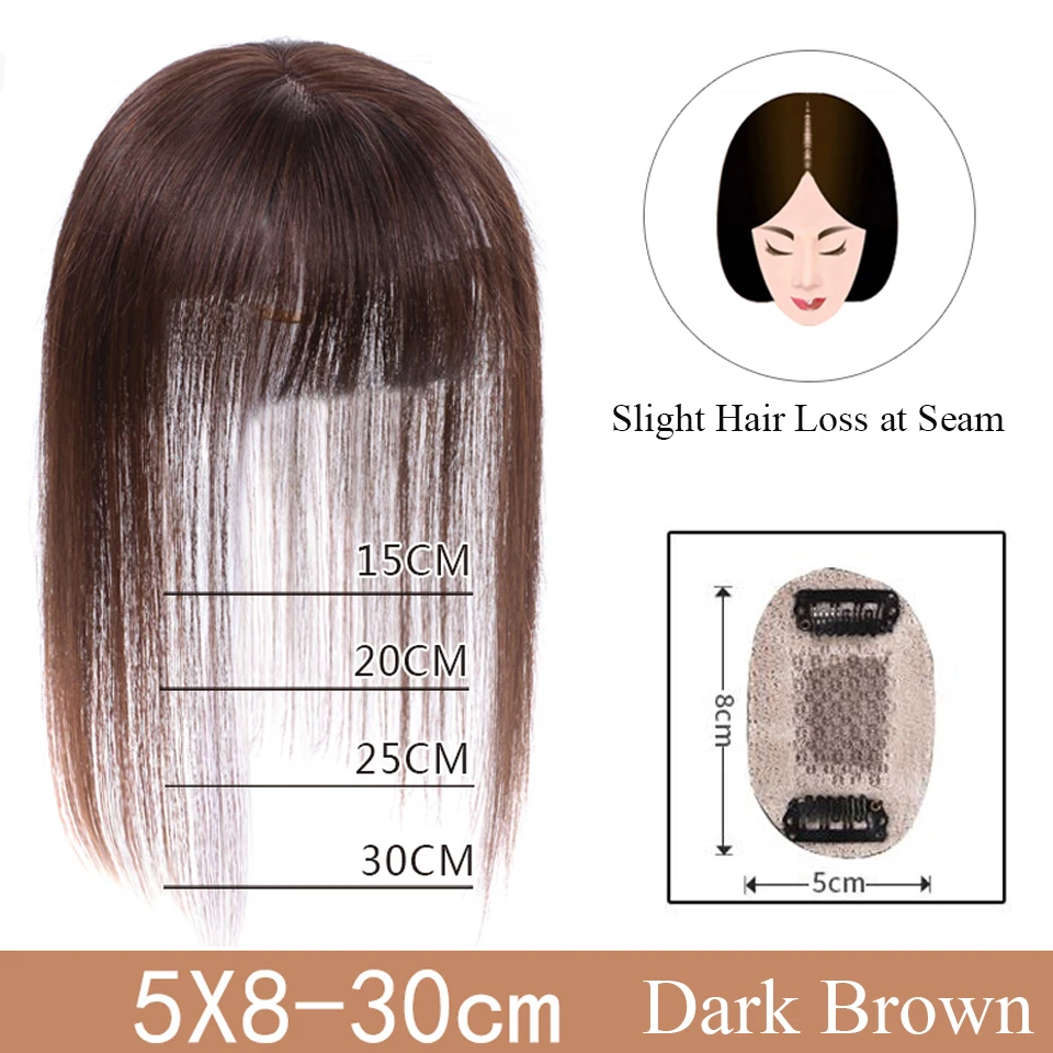 Brazilian Straight Topper Hair Remy Hair with Bangs for Women Clip-in One-piece Hair Extension Human Hair Pieces for Hair Loss - Цвет: 5X8 30CM 2I33