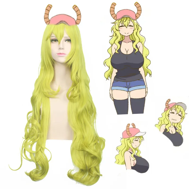 

Anime Miss Kobayashi's Dragon Maid Wig Quetzalcoatl Lucoa Cosplay Wigs 120CM Long green wavy Synthetic fake Hair Costume