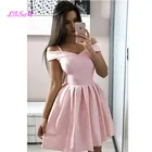 Розовые мини-платья с открытыми плечами на заказ, ТРАПЕЦИЕВИДНОЕ короткое платье для выпускного вечера
