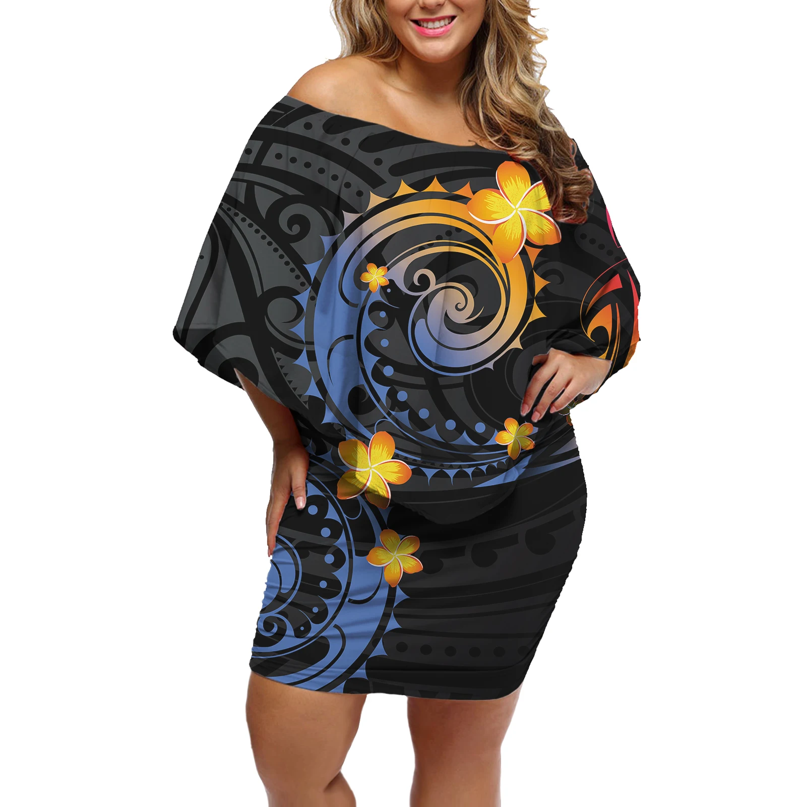 

Women Small Cape Loose Sleeveless Off The Shoulder Summer Dresses Plus Size Women Clothing Polynesia Frangipani Casual Dress