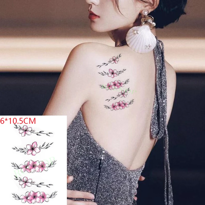 

Водостойкая Временная тату-наклейка, красивые розовые цветы, листья, растения, боди-арт, флэш-тату, имитация татуировки для женщин и мужчин