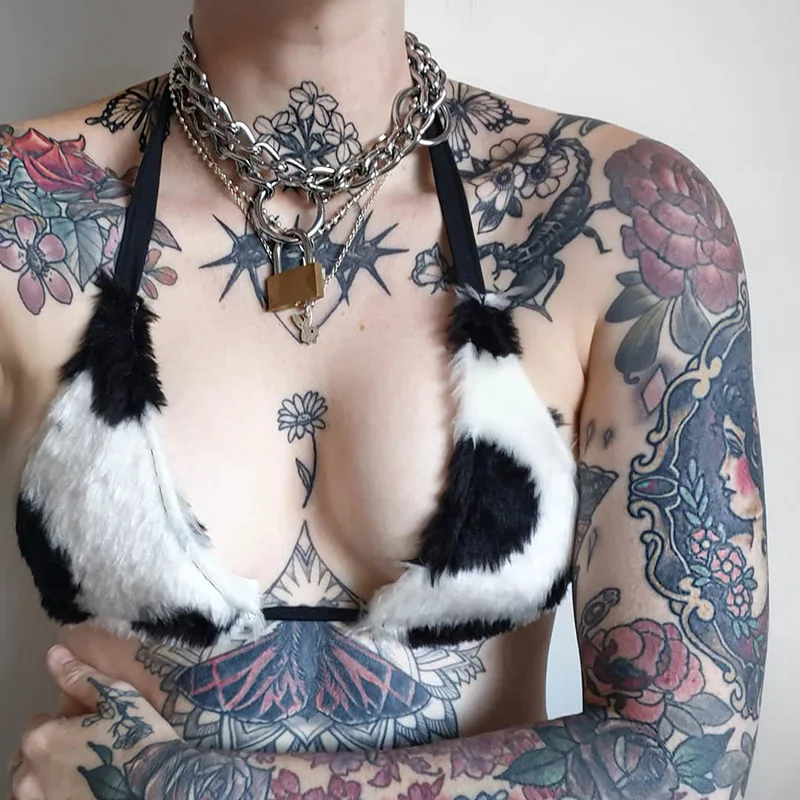 Женский укороченный топ с принтом UIDEAZONE флисовый бандажный лямкой на шее и