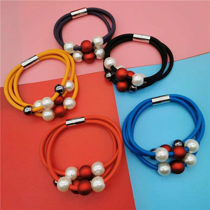 

Marliwoo New Pearl Charm Bracelets For Women Ethnic Jewelry Accessories Wedding Bangles Handmade Rubber Bracelet Wholesale Gifts