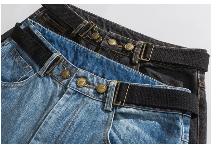 

IEFB Men's Belt Design Denim Trousers 2021 New Blue Black Straight Jeans Wide Leg Loose Causal Workwear Distressed Long Pants