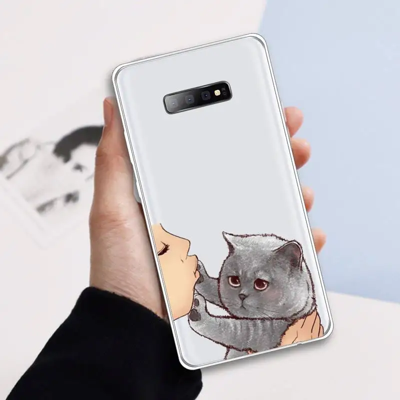 

No Kisses cute Cat animal Phone Case Transparent For Samsung Galaxy A 71 21s S note 8 9 10 plus 20 ultra
