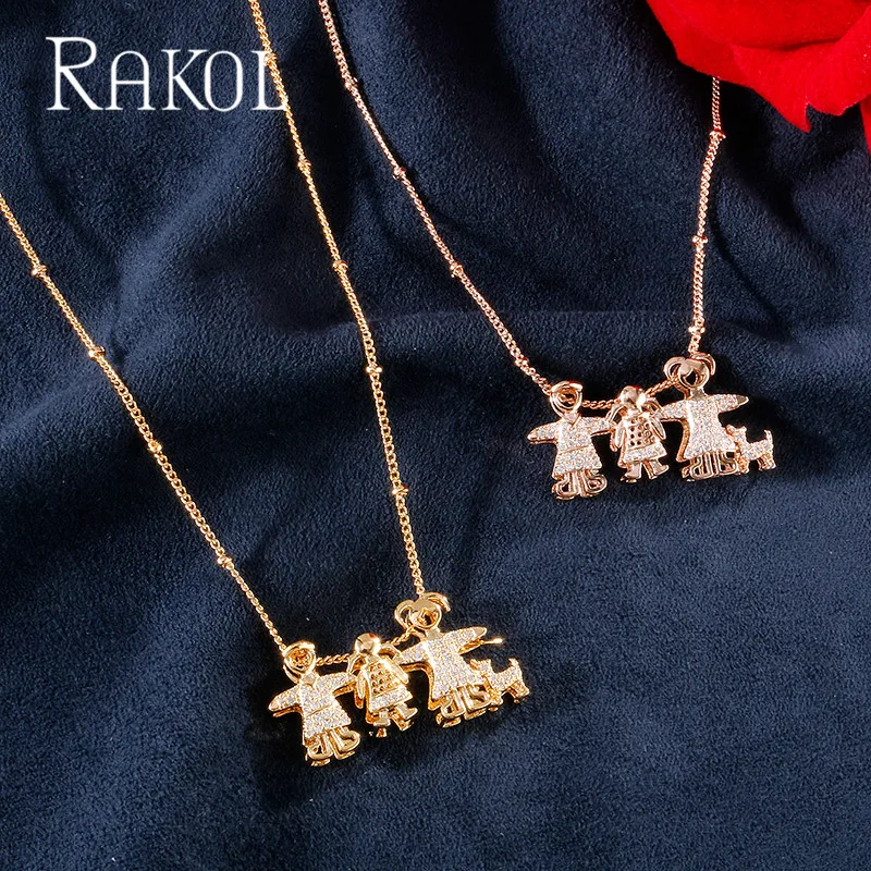 RAKOL модный стиль высокое качество фианит семейная форма кулон ожерелье кристалл