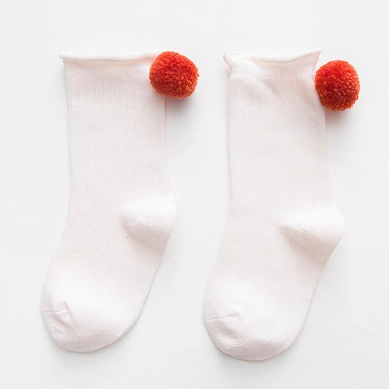 WT Милые детские носки с помпонами хлопковые носки для маленьких девочек новые милые модные теплые носки для малышей на осень и зиму - Цвет: WT