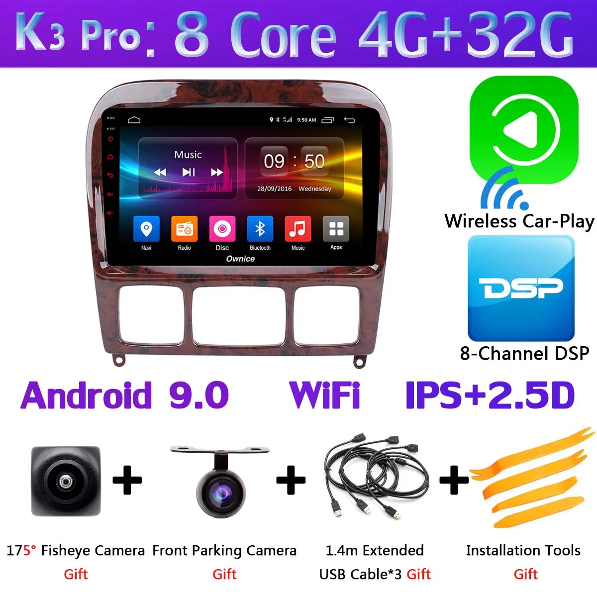 K3 Pro CarPlay 360 ° камера 4G LTE Android 9,0 4G+ 64G gps радио gps CarPlay SPDIF DSP Автомобильный плеер для Mercedes Benz S CL Класс W220 W215 - Цвет: K3 Pro CarPlay