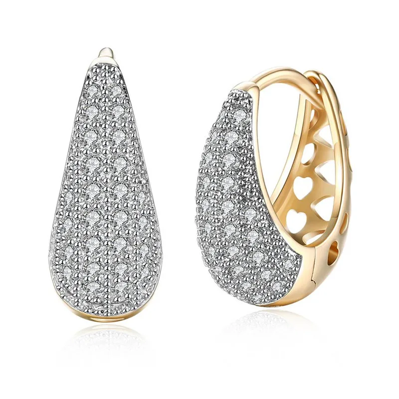 

New Gorgeous Gold Color Earrings for Women Cubic Zirconia Cute Style Hyperbole Design Hoop Earrings Romantic Wedding Jewelry