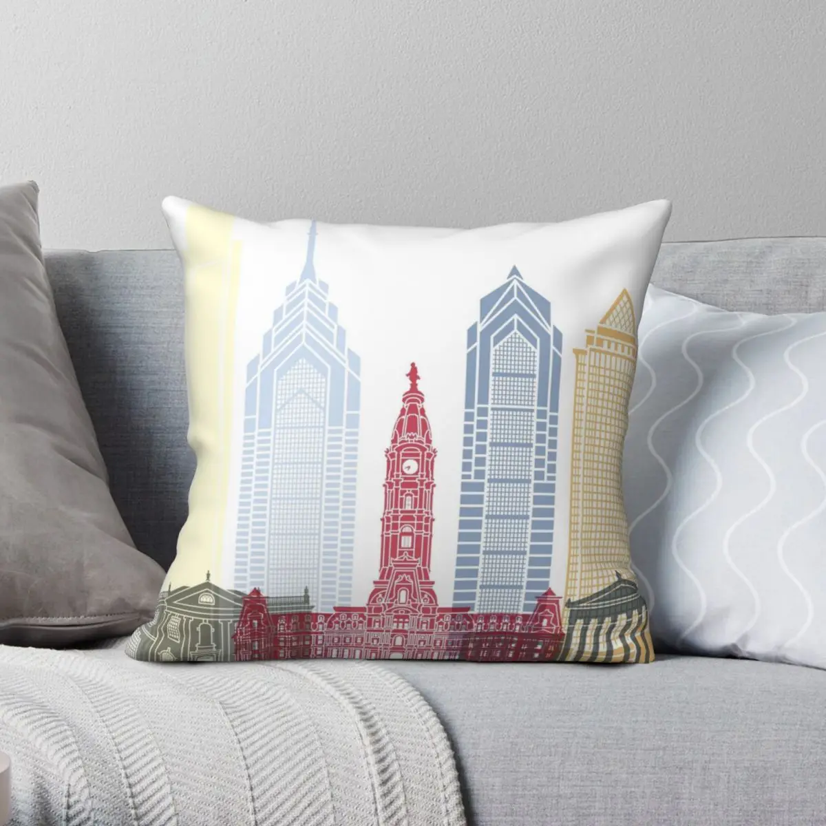 

Philadelphia Skyline Poster Square Pillowcase Polyester Linen Velvet Pattern Zip Decor Room Cushion Case