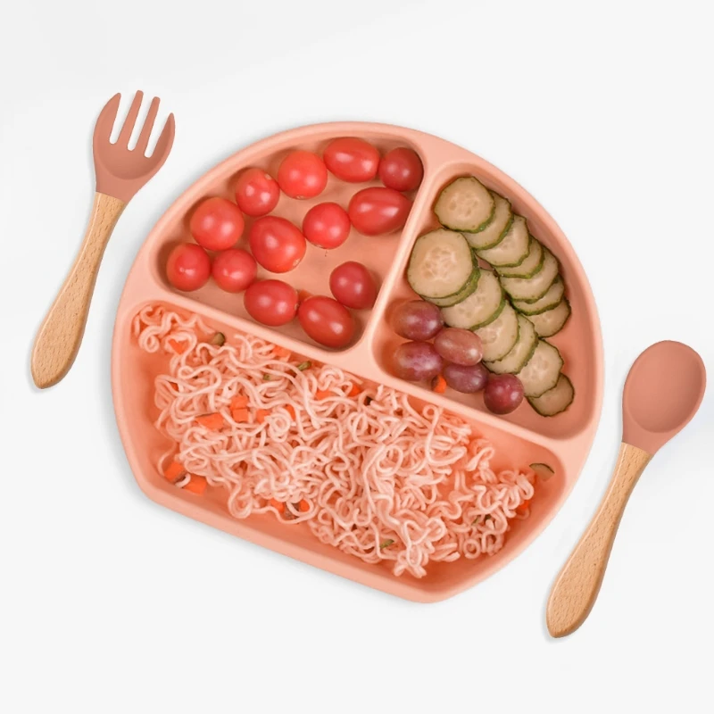 

5 Pcs Baby Silicone Bibs Divided Dinner Plate Sucker Bowl Spoon Fork Set Training Feeding Food Utensil Dishes Tableware Kit for