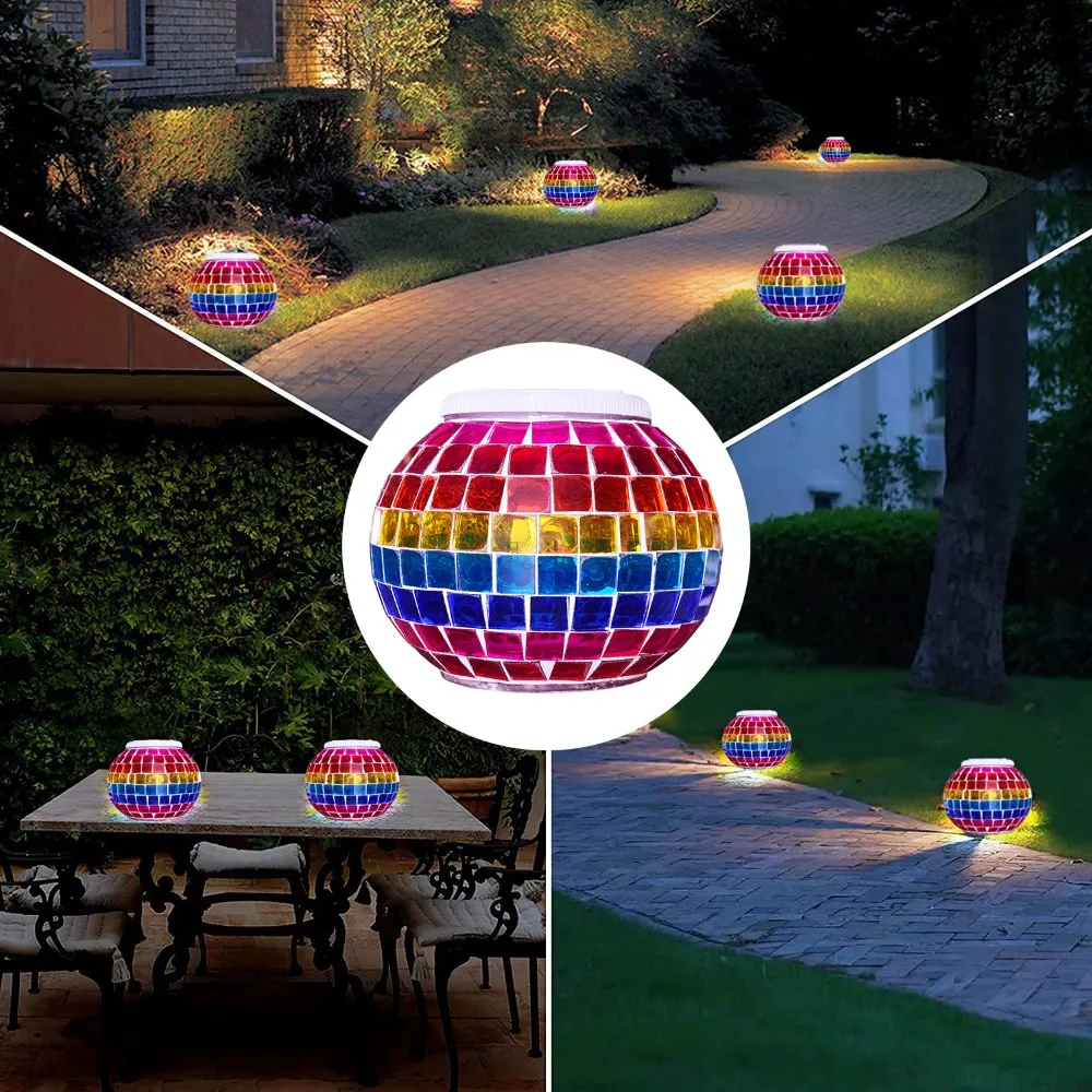 Мозаичный стеклянный шар светодиодный солнечный меняющий цвет светильник