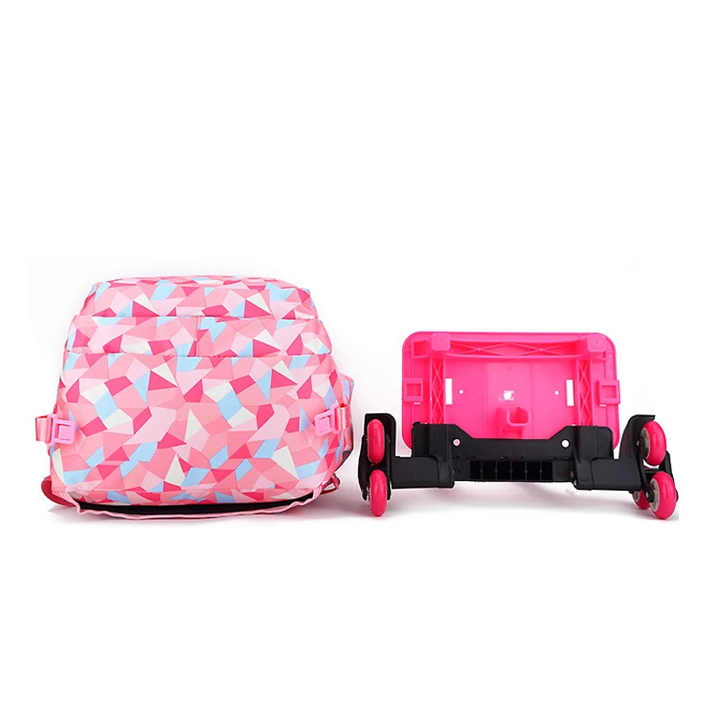 Children Orthopedic School Bags with 2/6 Wheels  for Girls Removable Trolley Backpack Kids Wheeled Satchel  Travel Luggage Bags
