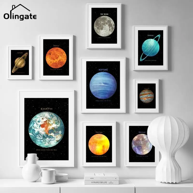 

Earth Mars Moon Mercury Planet Canvas Painting Nordic Wall Art Canvas Posters and Prints Wall Pictures for Living Room Decor