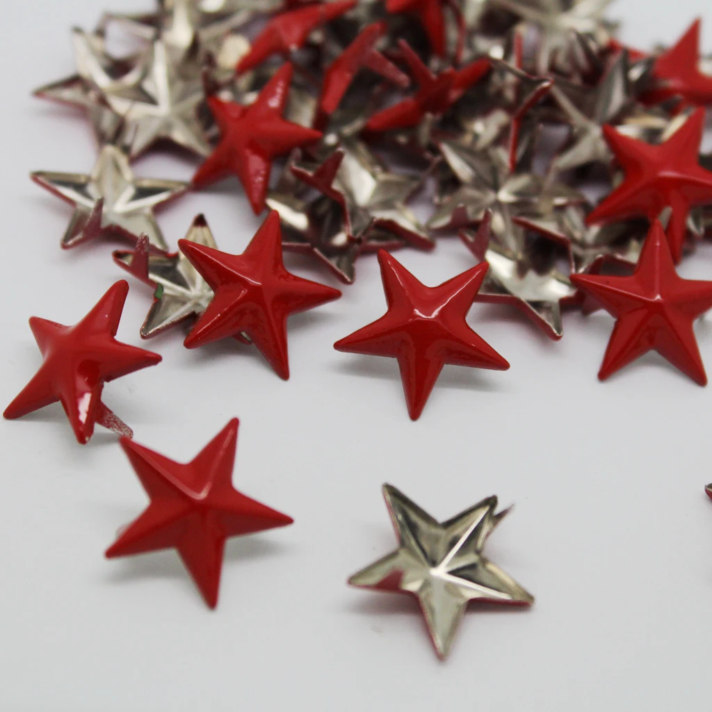 

50Pcs Red Metal Star Studs Rivet Claw Nailheads Leathercraft Studs For Craft