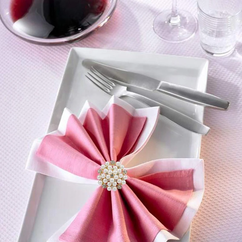 

12 Pack Pearls Napkin Rings,Delicate Alloy Napkin Holder Ring Buckles perfect Table Setting Decor for Thanksgiving,Christmas,Wed