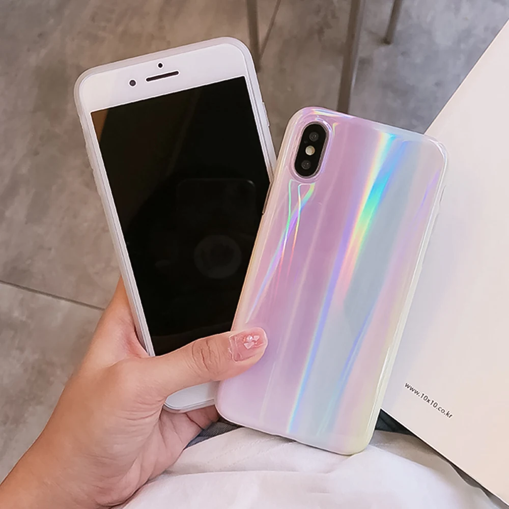 Чехол Aurora Laser для телефона iPhone 6 7 8 Plus 6s X XR мягкие чехлы из ТПУ XS Max Радужный Розовый