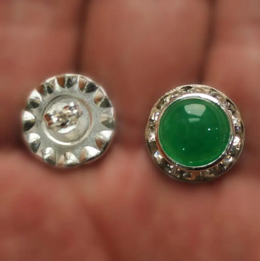 

Free Shipping wholesale 15mm green Natural jade silver plated lady's charming earrings