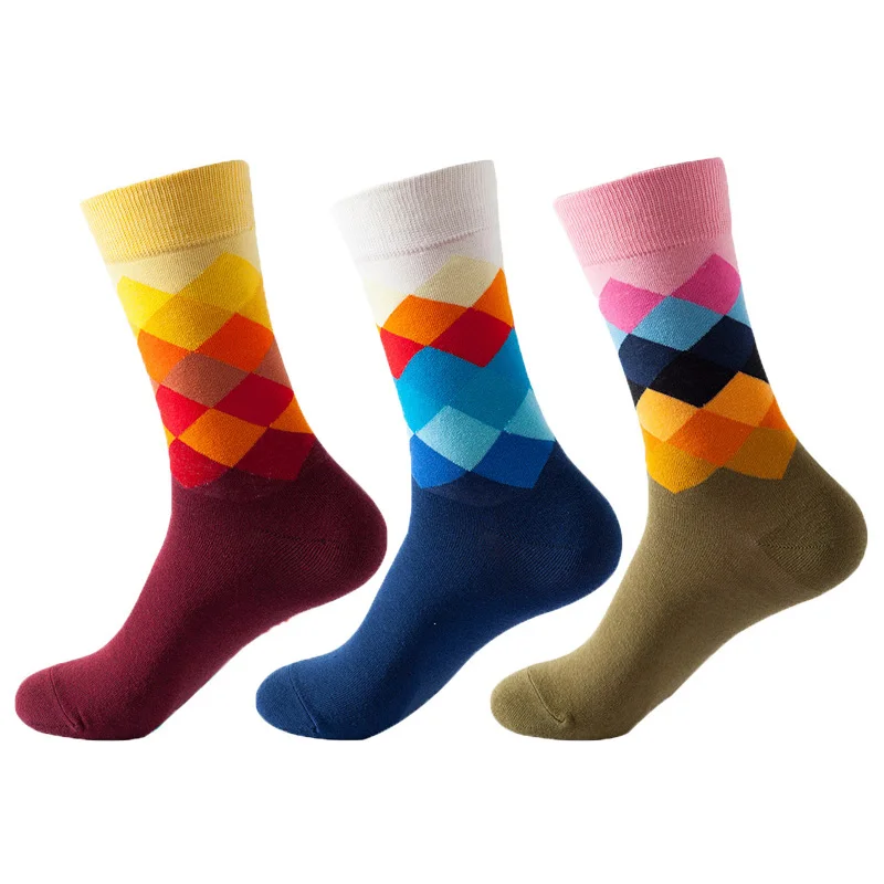 3 пары мужские и женские Happy полосатые носки высокого качества в шотландскую