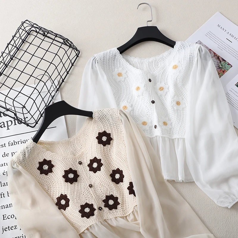 

Embroidery Women Pullover Sexy Hollow Out Casual Floral Classic Round Neck Sweater Tops Loose Autumn Spring Clothing 2021