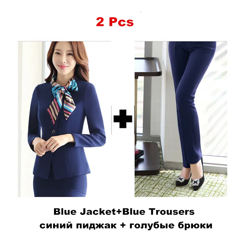 blue pant suit Рабочая одежда, Женская юбка, костюм для отеля, стойка регистрации, рабочий костюм, 2 предмета, куртка с длинными рукавами, юбка/комбинезон, Униформа, ow0528 - Цвет: blue pant suit