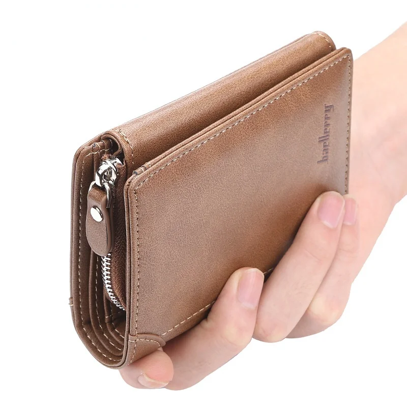 

Baellerry Wallets Men's Short Vertical Holder Purse Tri-fold Small Wallet Zipper Hasp Coin Purses Wallet Man card holder wallets