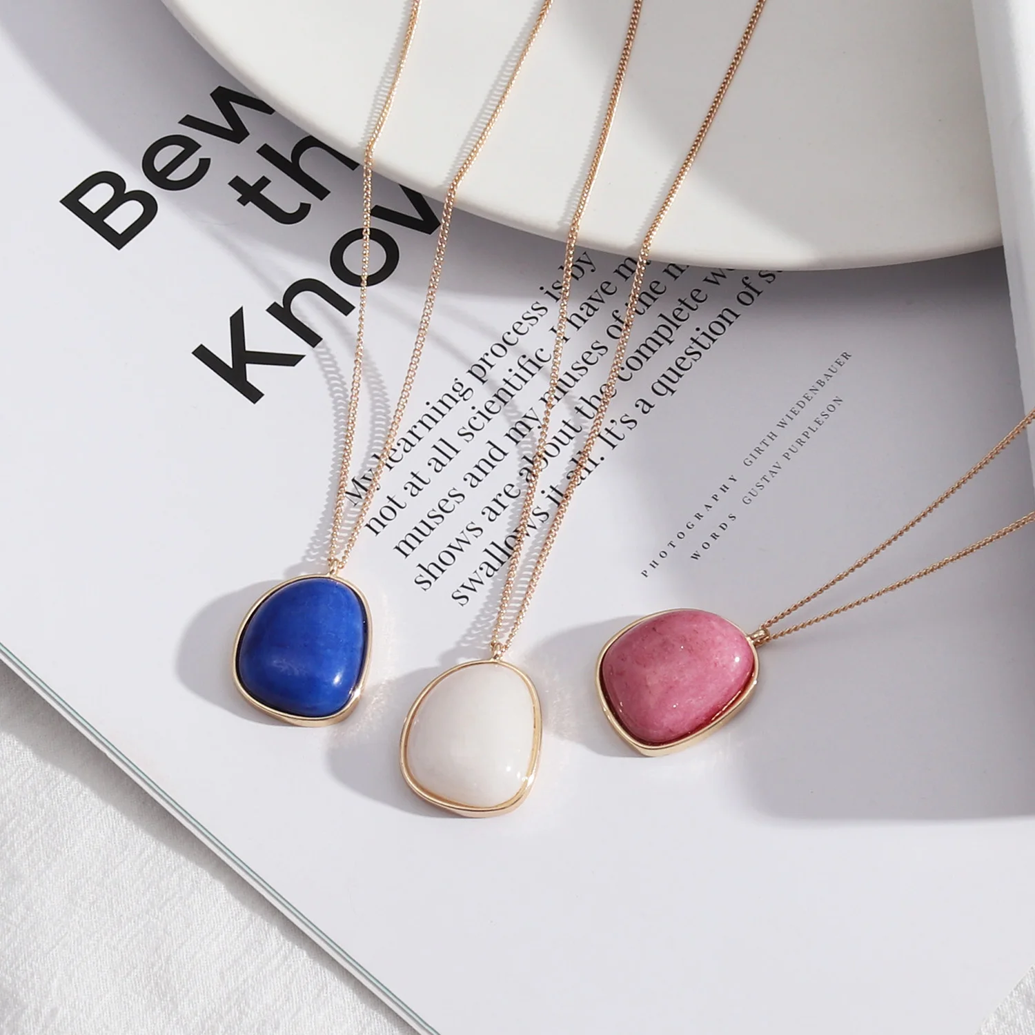 Овальный белый розовый синий камень подвеска ожерелья геометрические шармы