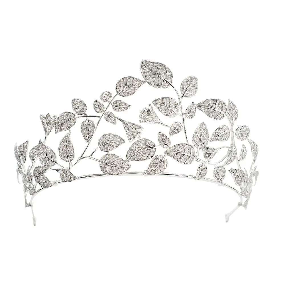 

Cubic Zirconia Wedding Bridal Leaves Princess Tiara Crown Diadem Women Hair Jewelry Accessories CH10331