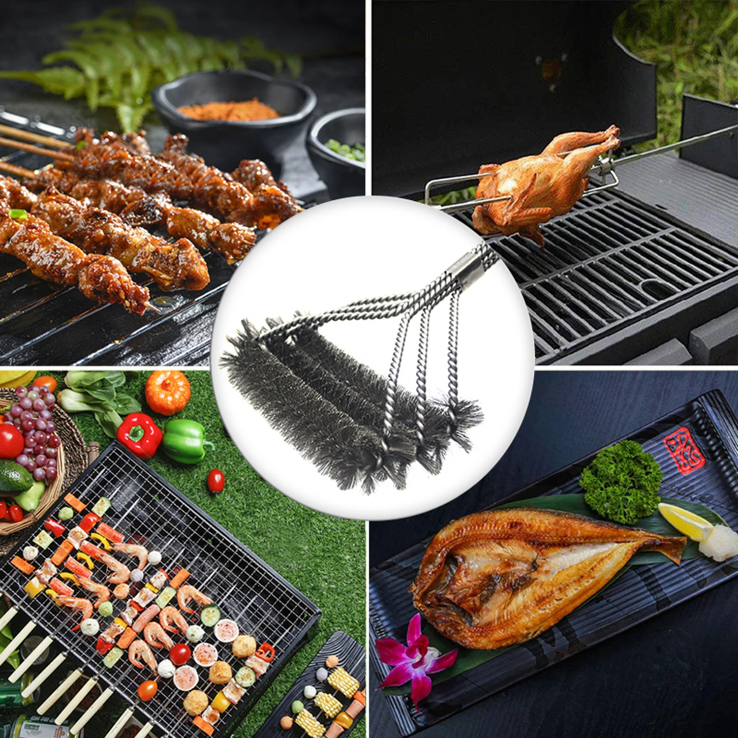 

Barbecue Accessorie Grill BBQ Brush Stainless Steel Wire Bristles Clean Brushes Non-stick Stains Grease Kitchen BBQ Tools