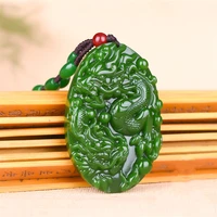 dragon natural green jade pendant necklace chinese hand carved fashion charm jadeite jewelry accessories amulet for men women