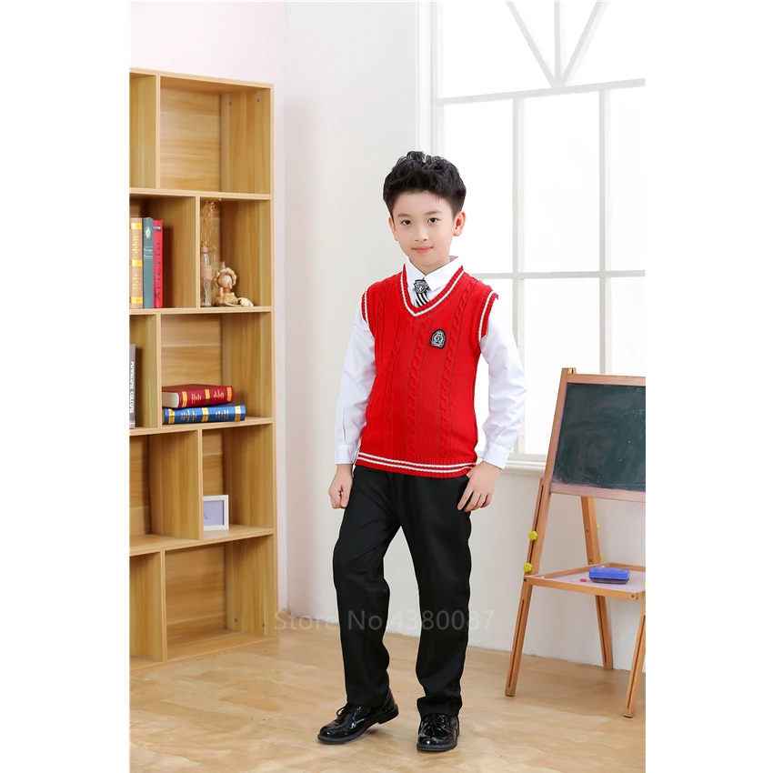 

Boy Girl Cotton Plaid Skirt Student Class Outfit Kindergarten Stage Clothing Set Children Japanese British Style School Uniforms