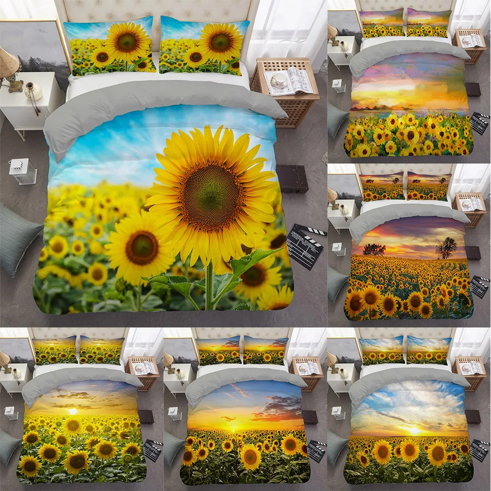

Комплект постельного белья с 3d-подсолнухами, комплект из 2/3 предметов, пододеяльник, пододеяльник, мягкое одеяло, наволочки