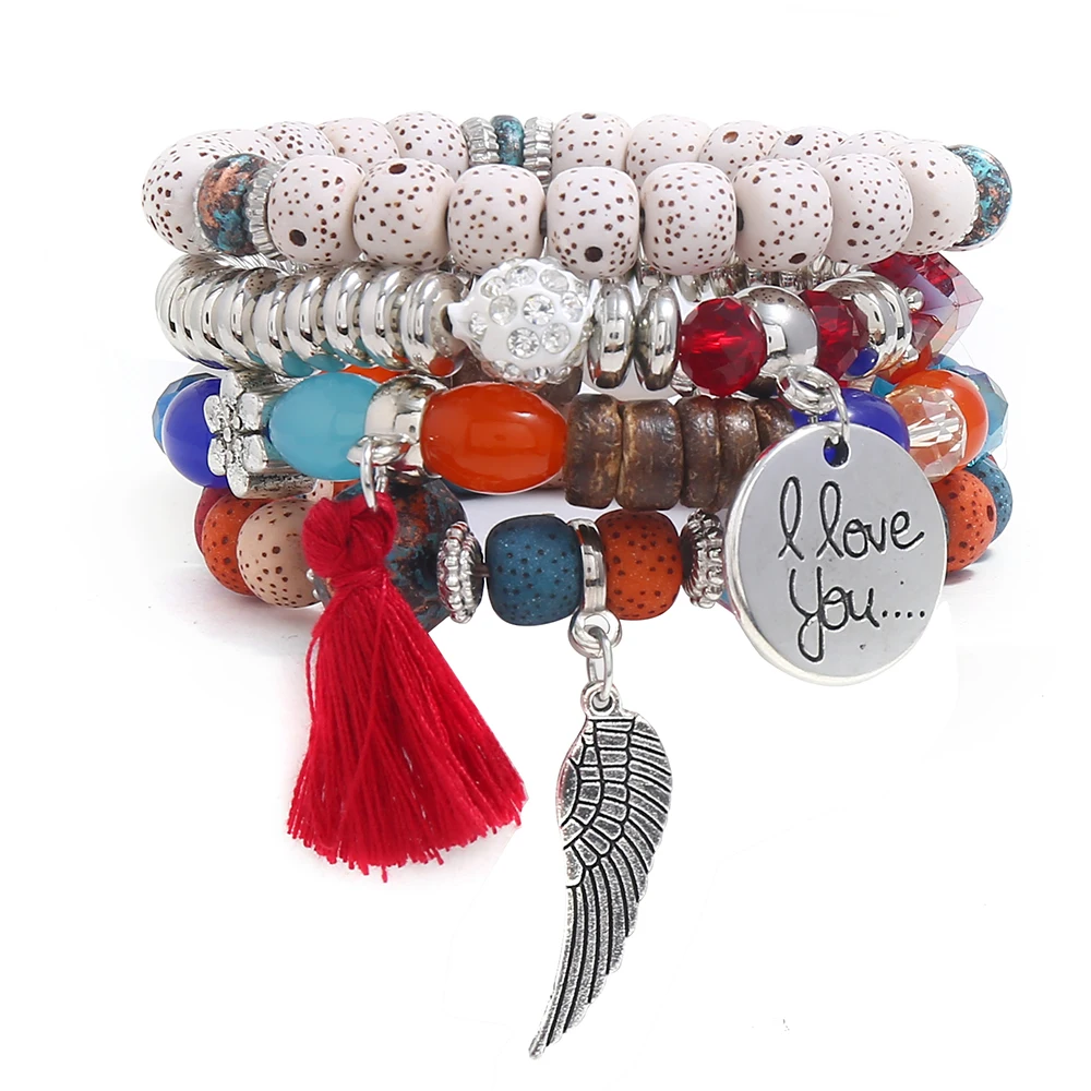 Многоцветные богемные бусины браслет 5 цветов Ehthic Пляж Boho эффектный Хлопок