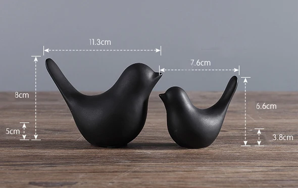 B Black 2 pcs Ермакова керамическая статуэтка птицы, садовый орнамент, домик из полимерной глины, миниатюрное украшение для домашнего офиса - Цвет: B Black 2 pcs