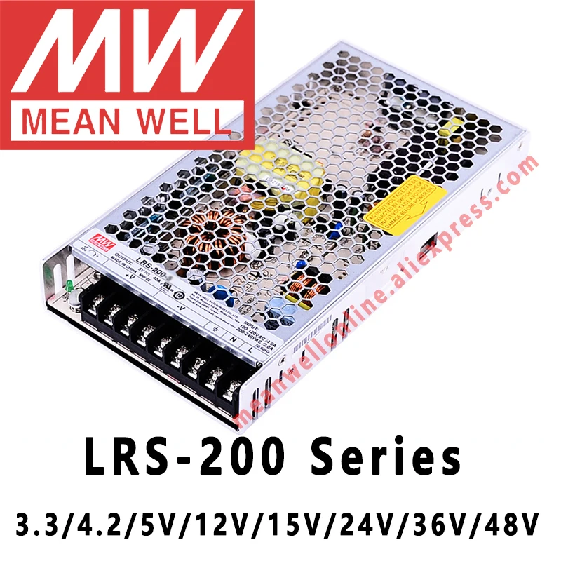 

Mean Well LRS-200-3.3V 4.2V 5V 12V 15V 24V 36V 48V Switching Power Supply MEANWELL AC/DC 200W Single Output