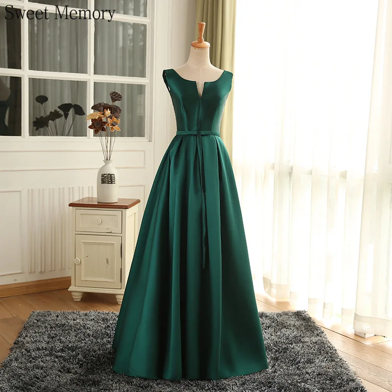 

J7110 2021 Plus Size Satin Green Evening Dress Lady Robe De Soiree Sweet Memory Female Long Prom Dresses Women Vestido De Festa