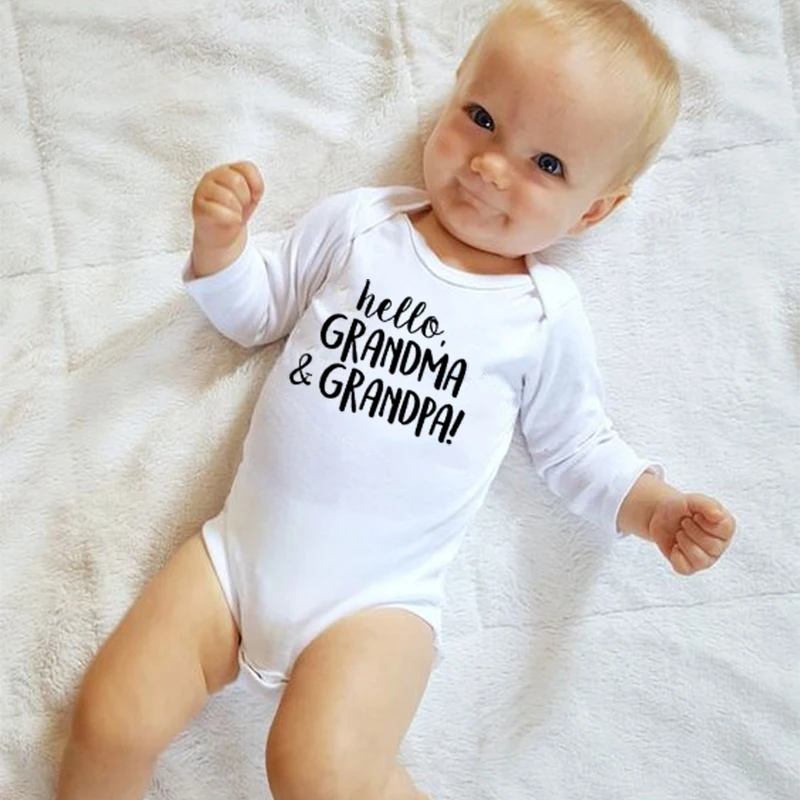 Hello Grandma and Grandpa Newborn Baby Bodysuit Winter Clothes Boys Girls Jumpsuit Letter Long SleeveClothes Outfits | Мать и ребенок