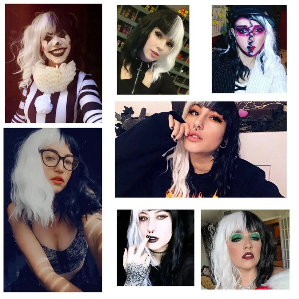 Аниме фильм 101 Круэлла де Виль микс черные белый парик для косплея синтетические