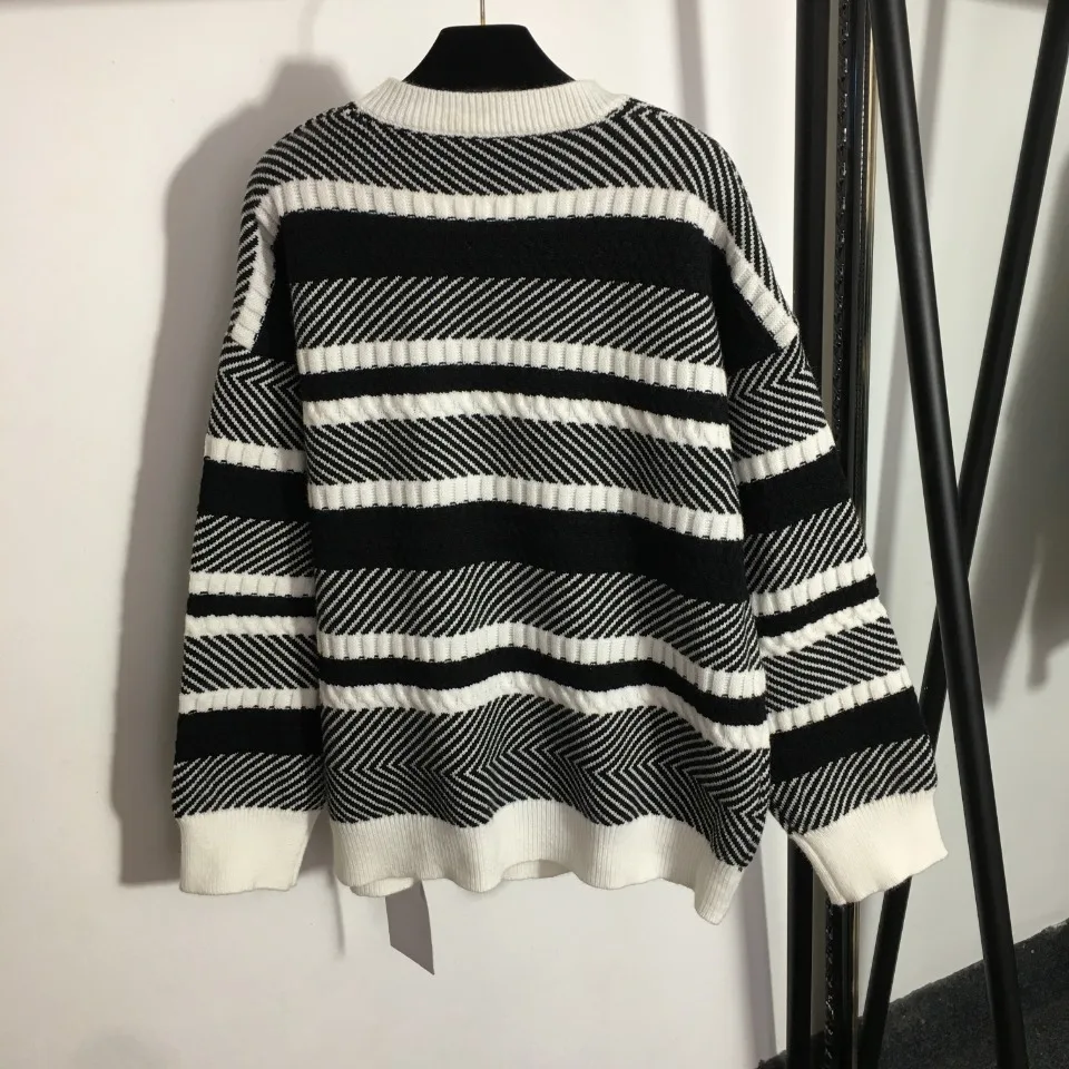 

Женский свитер в полоску, Свободный пуловер с длинным рукавом и круглым вырезом в корейском ретро-стиле, универсальный свитер в западном ст...
