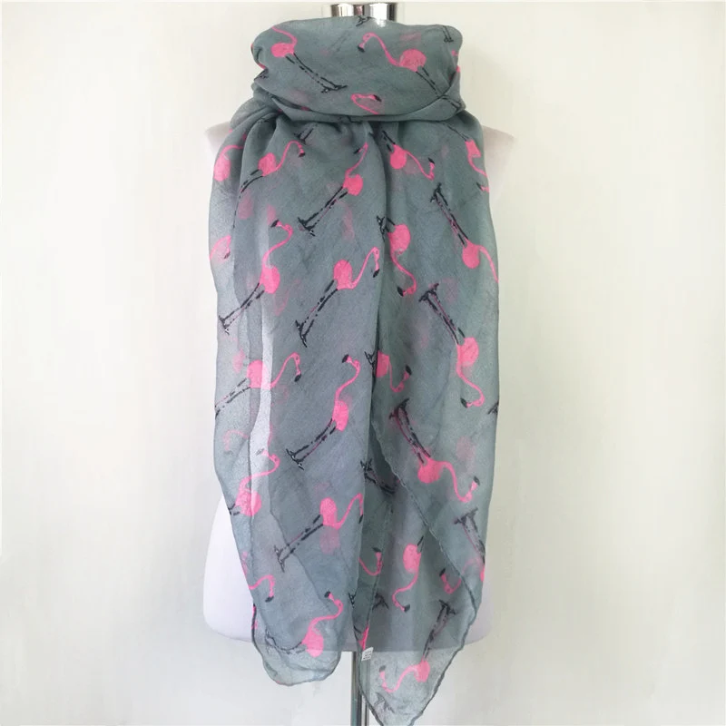 

10 pcs/lot New Fashion Flamingos Scarf Animal Scarf women Scarves in Beige Grey Scarf bird in Tan Shawls