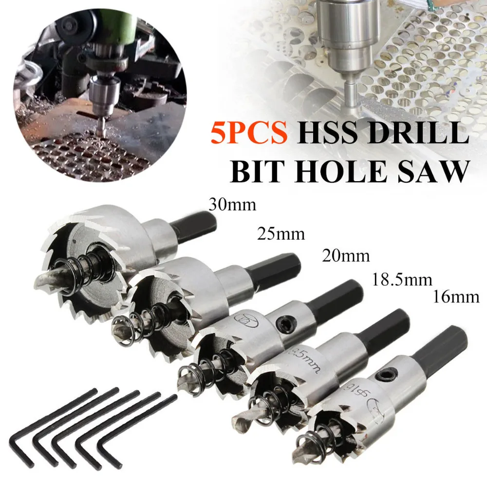 

5pcs 16mm-30mm HSS Hole Drill Stainless Steel Hole Opener Hole Saw Drill Bit for Metal Alloy Iron Cutting Drilling Hole Opener