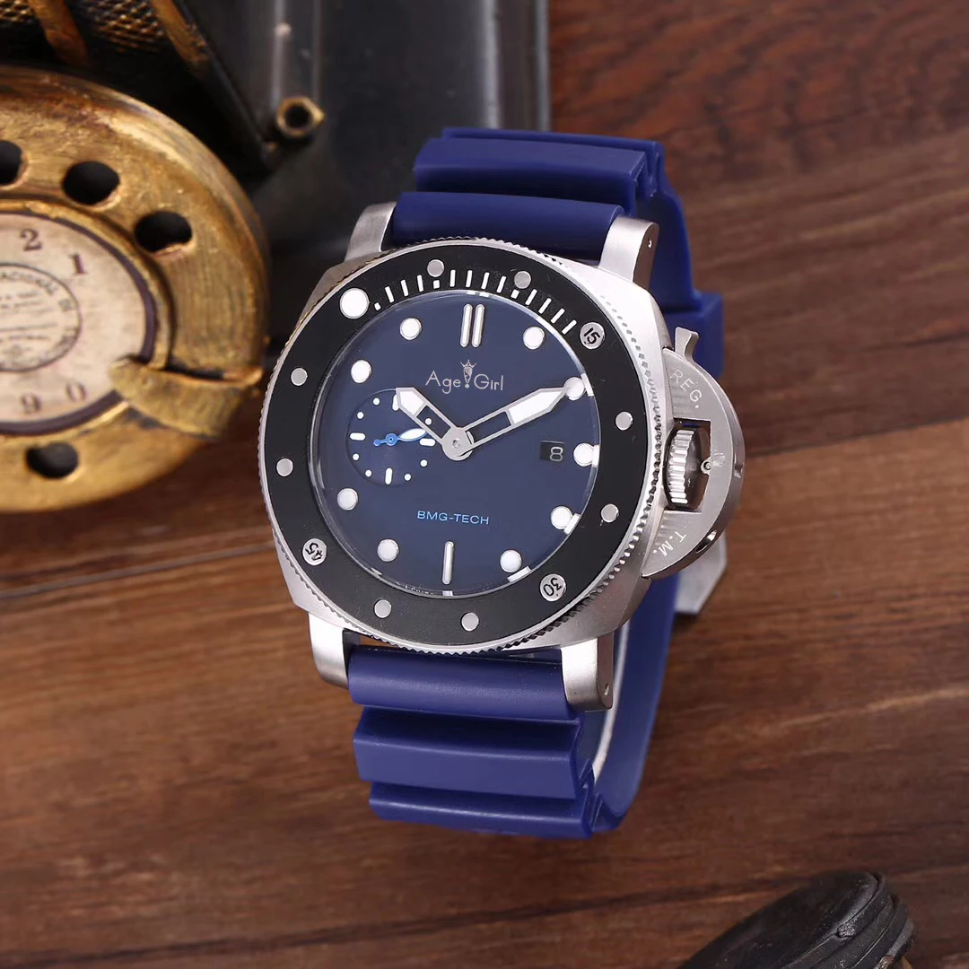 

Classic New Men Automatic Mechanical Sapphire Stainless Steel Silver Blue Black Ceramic Rubber Watch Luminous 47mm Limited