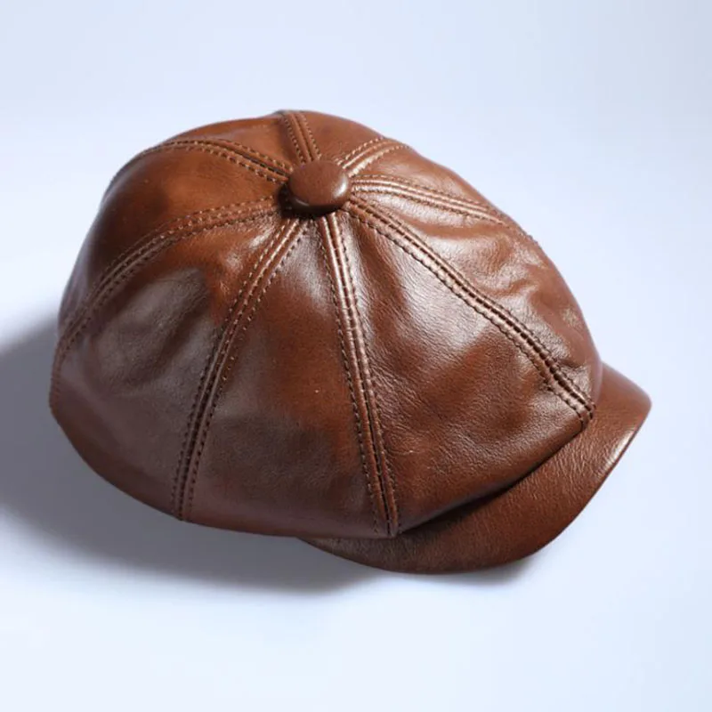 [JAMONT] Мужская теплая восьмиугольная кепка из натуральной кожи повседневная