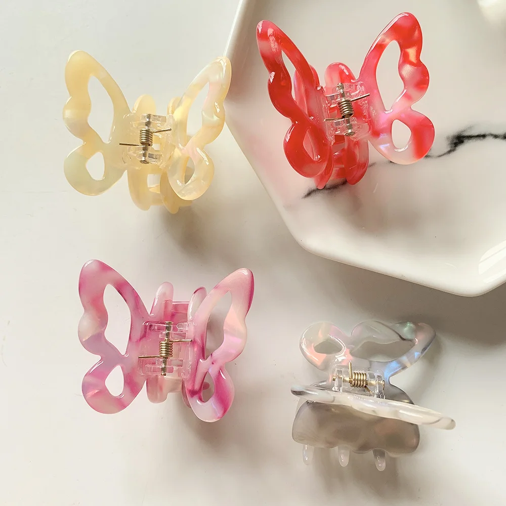 

Korean Simple Sweet High Quality Acetate Exquisite Mermaid Color Hollow Butterfly Hairgrips Hair Claw For Girls