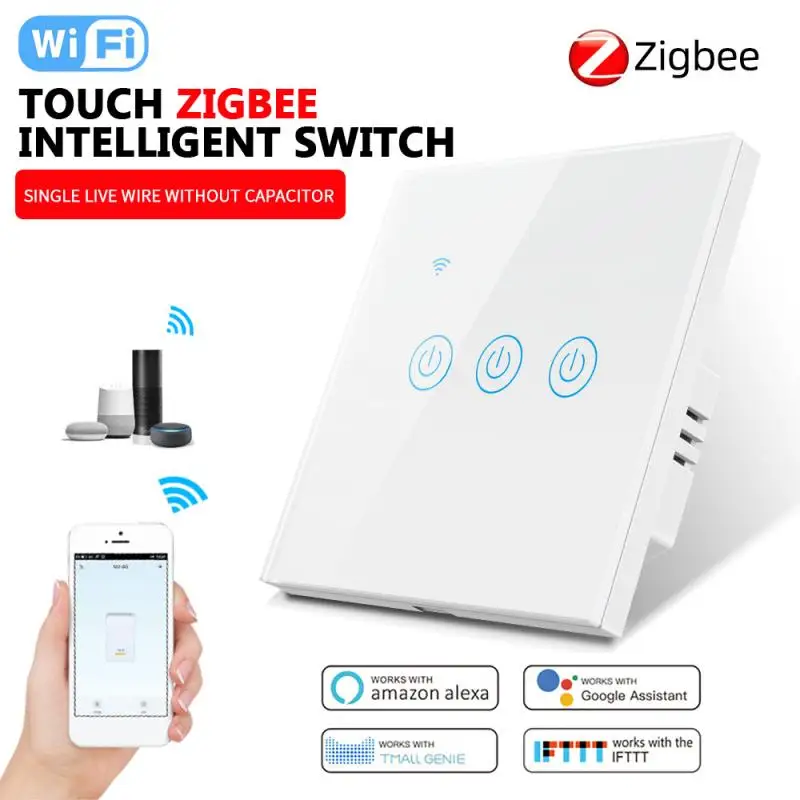 

New 1/2/3 Gang Zigbee Smart Touch Switch No Neutral Line Home Wall Button For Alexa And Google Home Assistant EU Smart Life APP