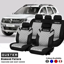 Universal Duster Printing Logo Car Seat Cover Full Set Diamond Pattern Embossed Full Set and 2 Front Seats Interior Accessories