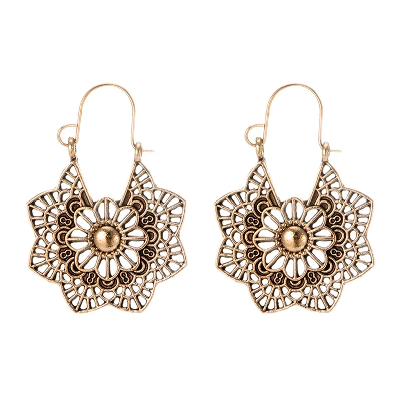 Винтажные геометрические полые серьги капли с цветочной резьбой для женщин в